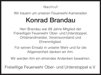 Traueranzeige von Konrad Brandau von HERSFELDER ZEITUNG