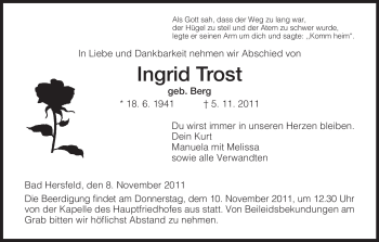 Traueranzeige von Ingrid Trost von HERSFELDER ZEITUNG