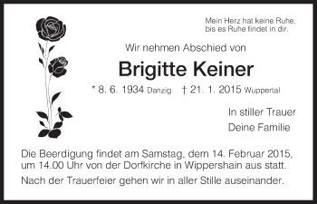 Traueranzeige von Brigitte Keiner von Hersfeld