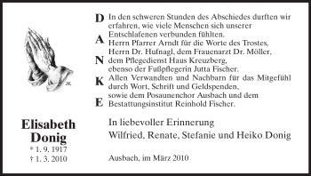 Traueranzeige von Elisabeth Donig von HERSFELDER ZEITUNG