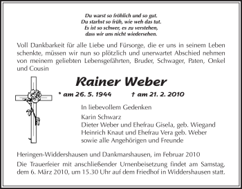 Traueranzeige von Rainer Weber von HERSFELDER ZEITUNG
