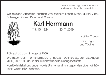 Traueranzeige von Karl Herrmann von HERSFELDER ZEITUNG