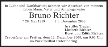 Traueranzeige von Bruno Richter von HERSFELDER ZEITUNG