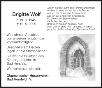 Traueranzeige von Brigitte Wolf von HERSFELDER ZEITUNG