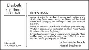 Traueranzeige von Elisabeth Engelhardt von HERSFELDER ZEITUNG