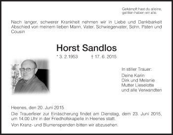 Traueranzeige von Horst Sandlos von Hersfeld