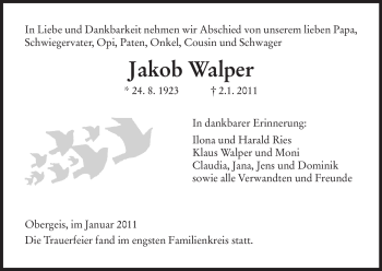 Traueranzeige von Jakob Walper von HERSFELDER ZEITUNG