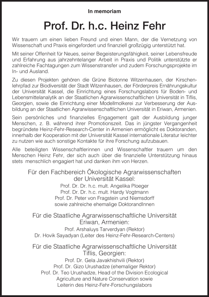  Traueranzeige für Heinz Fehr vom 11.12.2009 aus HERSFELDER ZEITUNG