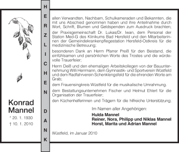 Traueranzeige von Konrad Mannel von HERSFELDER ZEITUNG