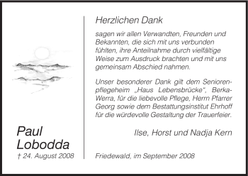 Traueranzeige von Paul Lobodda von HERSFELDER ZEITUNG