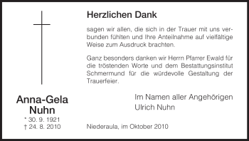 Traueranzeige von Ulrich Nuhn von HERSFELDER ZEITUNG