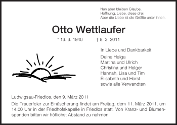 Traueranzeige von Otto Wettlaufer von HERSFELDER ZEITUNG