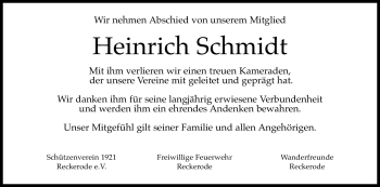 Traueranzeige von Heinrich Schmidt von HERSFELDER ZEITUNG