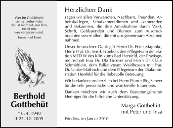 Traueranzeige von Berthold Gottbehüt von HERSFELDER ZEITUNG
