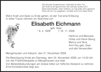 Traueranzeige von Elisabeth Eichmann von HERSFELDER ZEITUNG