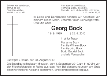 Traueranzeige von Georg Bock von HERSFELDER ZEITUNG