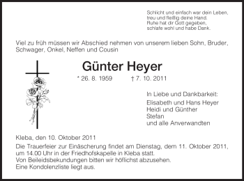 Traueranzeige von Günter Heyer von HERSFELDER ZEITUNG