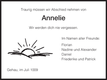 Traueranzeige von Annelie Unbekannt von HERSFELDER ZEITUNG