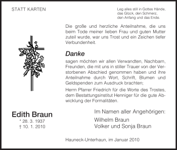 Traueranzeige von Edith Braun von HERSFELDER ZEITUNG