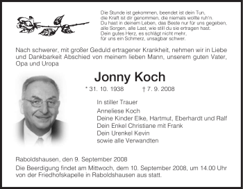 Traueranzeige von Jonny Koch von HERSFELDER ZEITUNG