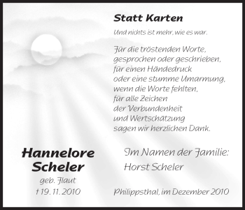 Traueranzeige von Hannelore Scheler von HERSFELDER ZEITUNG