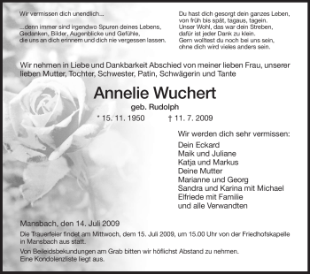 Traueranzeige von Annelie Wuchert von HERSFELDER ZEITUNG