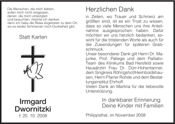 Traueranzeige von Irmgard Dwornitzki von HERSFELDER ZEITUNG