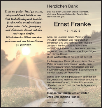 Traueranzeige von Ernst Franke von Hersfeld