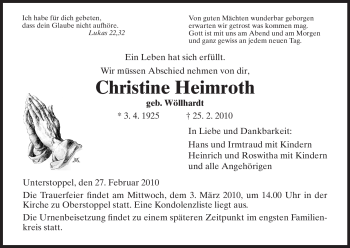 Traueranzeige von Christine Heimroth von HERSFELDER ZEITUNG