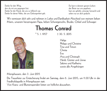 Traueranzeige von Thomas Conrad von Hersfeld