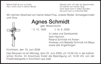 Traueranzeige von Agnes Schmidt von HERSFELDER ZEITUNG