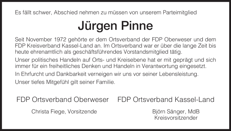  Traueranzeige für Jürgen Pinne vom 15.10.2009 aus HERSFELDER ZEITUNG