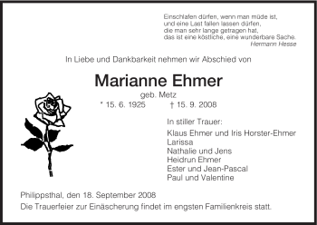 Traueranzeige von Marianne Ehmer von HERSFELDER ZEITUNG
