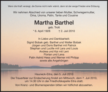 Traueranzeige von Martha Barthel von HERSFELDER ZEITUNG