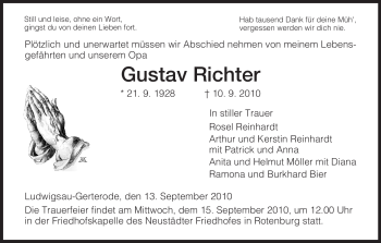 Traueranzeige von Gustav Richter von HERSFELDER ZEITUNG