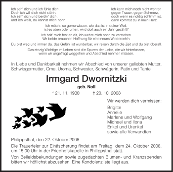 Traueranzeige von Irmgard Dwornitzki von HERSFELDER ZEITUNG