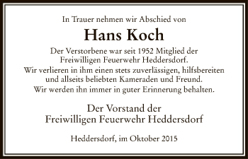 Traueranzeige von Hans Koch von Hersfeld