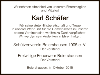 Traueranzeige von Karl Schäfer von Hersfeld