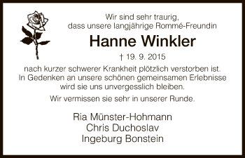 Traueranzeige von Hanne Winkler von Hersfeld