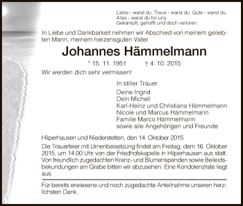 Traueranzeige von Johannes Hämmelmann von Hersfeld