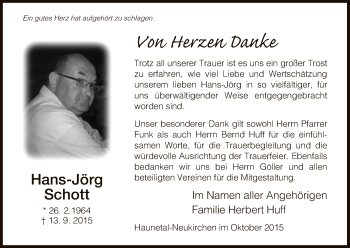 Traueranzeige von Hans-Jörg Schott von Hersfeld