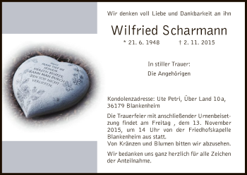 Traueranzeige von Wilfried Scharmann von Hersfeld