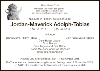 Traueranzeige von Jordan-Maverick Adolph-Tobias von Hersfeld