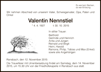 Traueranzeige von Valentin Nennstiel von Hersfeld