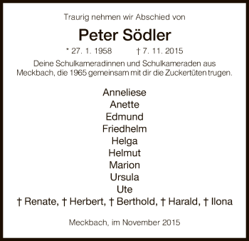 Traueranzeige von Peter Södler von Hersfeld