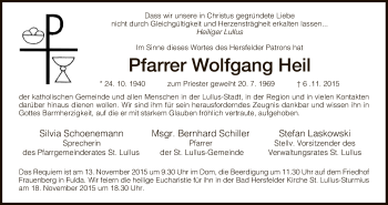 Traueranzeige von Wolfgang Heil von Hersfeld