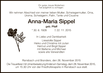 Traueranzeige von Anna-Maria Sippel von Hersfeld