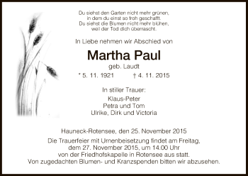 Traueranzeige von Martha Paul von Hersfeld