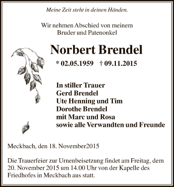 Traueranzeige von Norbert Brendel von Hersfeld