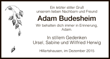 Traueranzeige von Adam Budesheim von Hersfeld